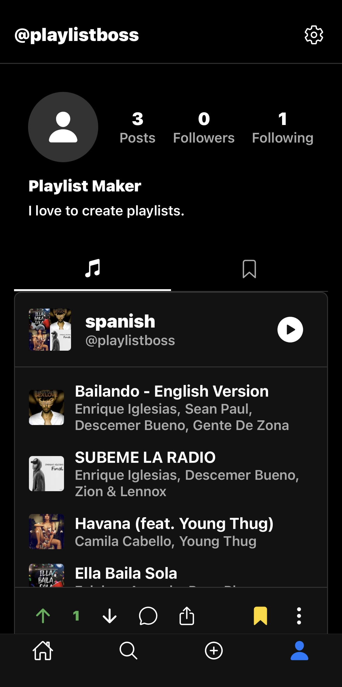 Charted user profile and playlists
