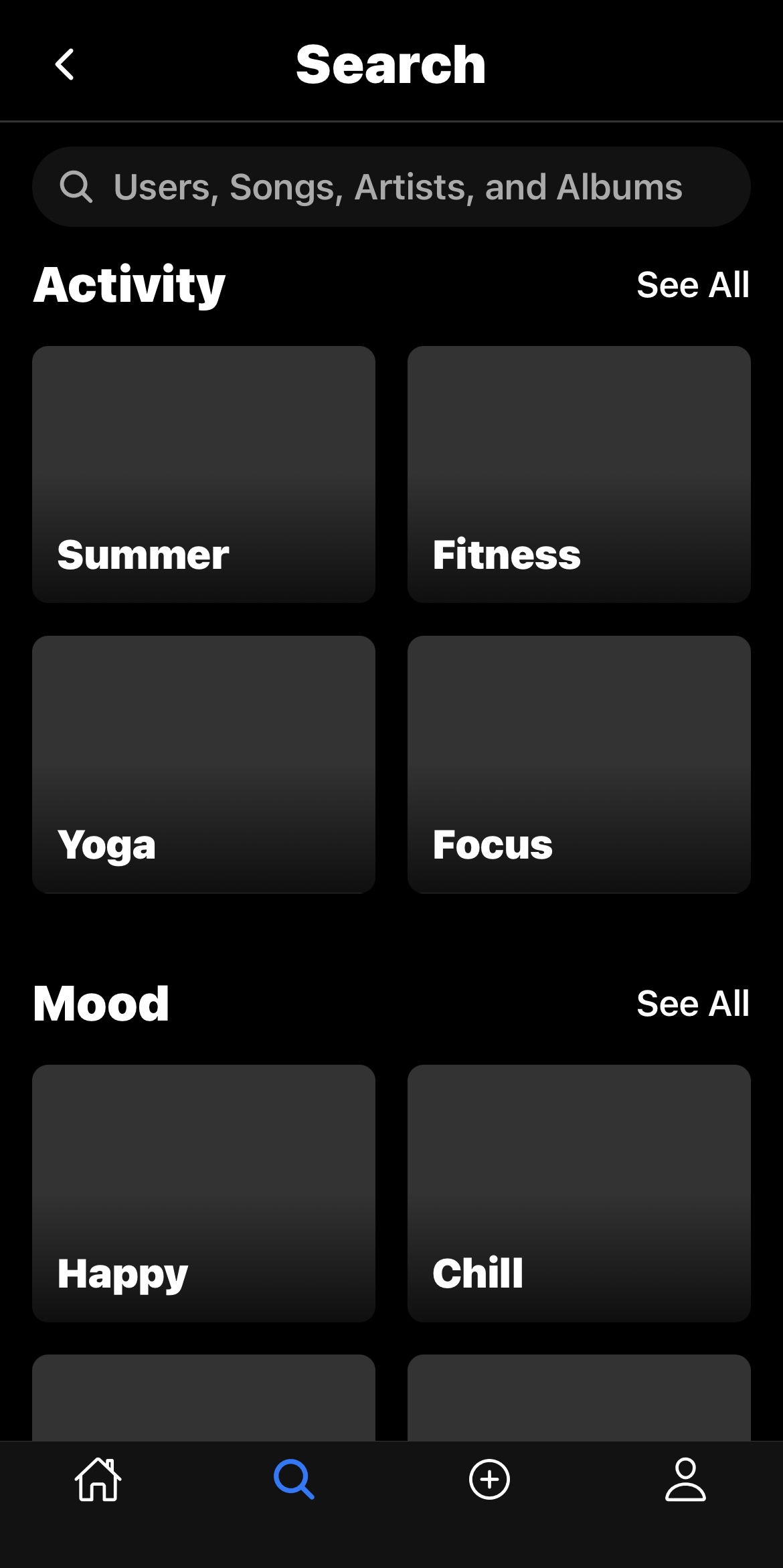 Charted search and discovery screen